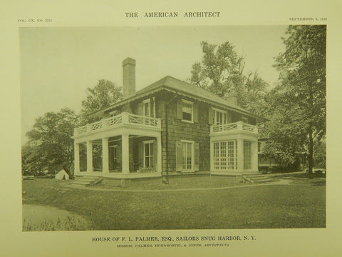 House of F. L. Palmer, Esq., Sailors Snug Harbor NY, 1916. Palmer, Hornbostel & Jones
