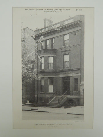 House of Calderon Carlisle, Esq., Washington, DC, 1891, Gelatine Print. J. G. Hill.