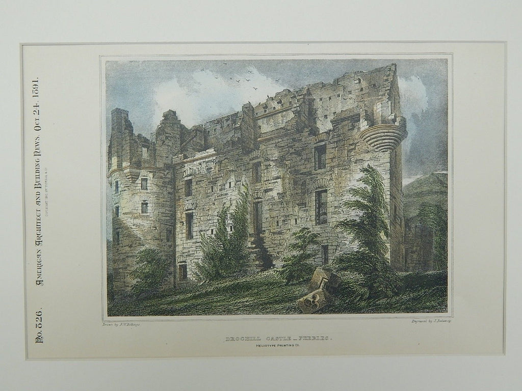 Drochill Castles in Peebles, Scotland, 1891. R. W. Billings. Original