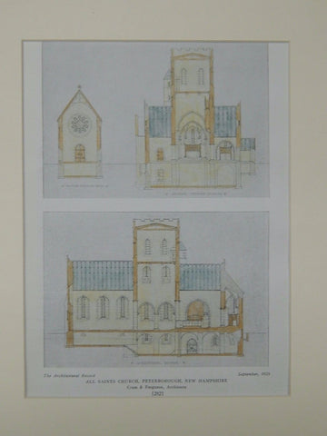 All Saints Church, Peterborough, NH, 1925, Original Plan. Cram & Ferguson.