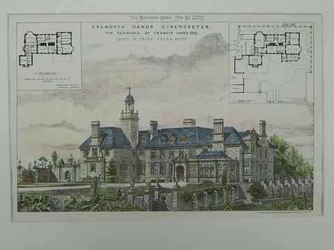 Edgworth Manor, the Residence of Francis James, Esq, Cirencester, England, 1882. Capel N. Tripp