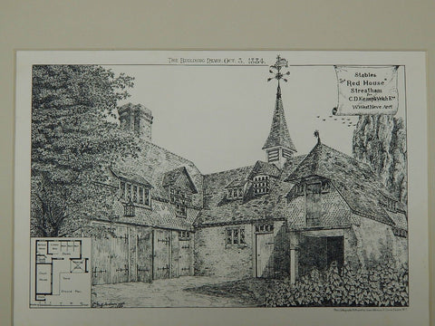 Stables of "The Red House" for C.D. KempWelch in Streatham, London, UK, 1884, William West Neve