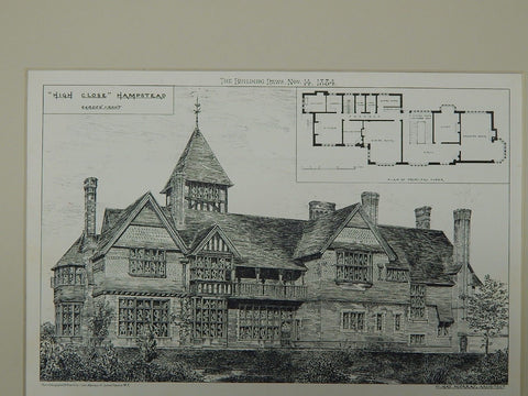 Garden View of "High Close" in Hampstead, London, UK, 1884. W. Hay Murray.