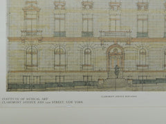 Elevation of the Institute of Musical Art in New York NY, 1910. Donn Barber