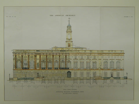 Front Elevation, Municipal Building, Waterbury, CT, 1915. Cass Gilbert. Original