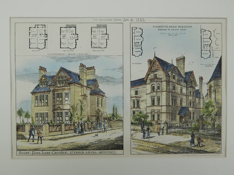 St. Mary's Vicarage, Brighton & House on Park Lane, Croyden, 1883. Spencer W. Grant & Geo. Frisch