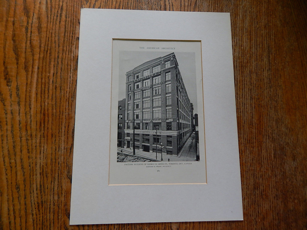 Factory Building of George R. Gregg Co., Toronto, Ontario, Canada, 1918. Bernard H. Prack.