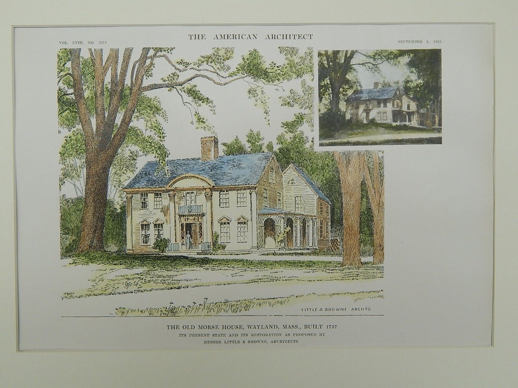 Old Morse House in Wayland MA, 1915. Little & Browne. Original