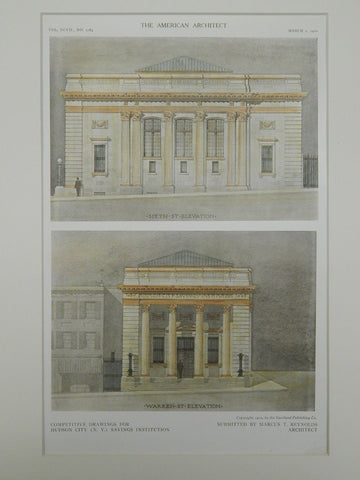 Hudson City Savings Institution in Hudson City NY, 1910. Marcus T. Reynolds