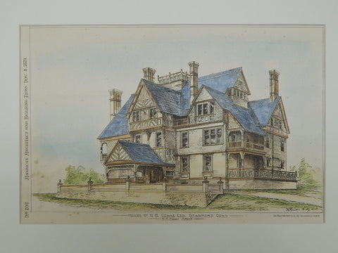 House of H. R. Towne, Esq. in Stamford CT, 1879. H. H. Holly. Original