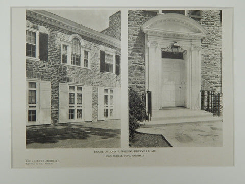 Exterior, House of John F. Wilkins, Rockville, MD, 1925, Lithograph. John Russell Pope.