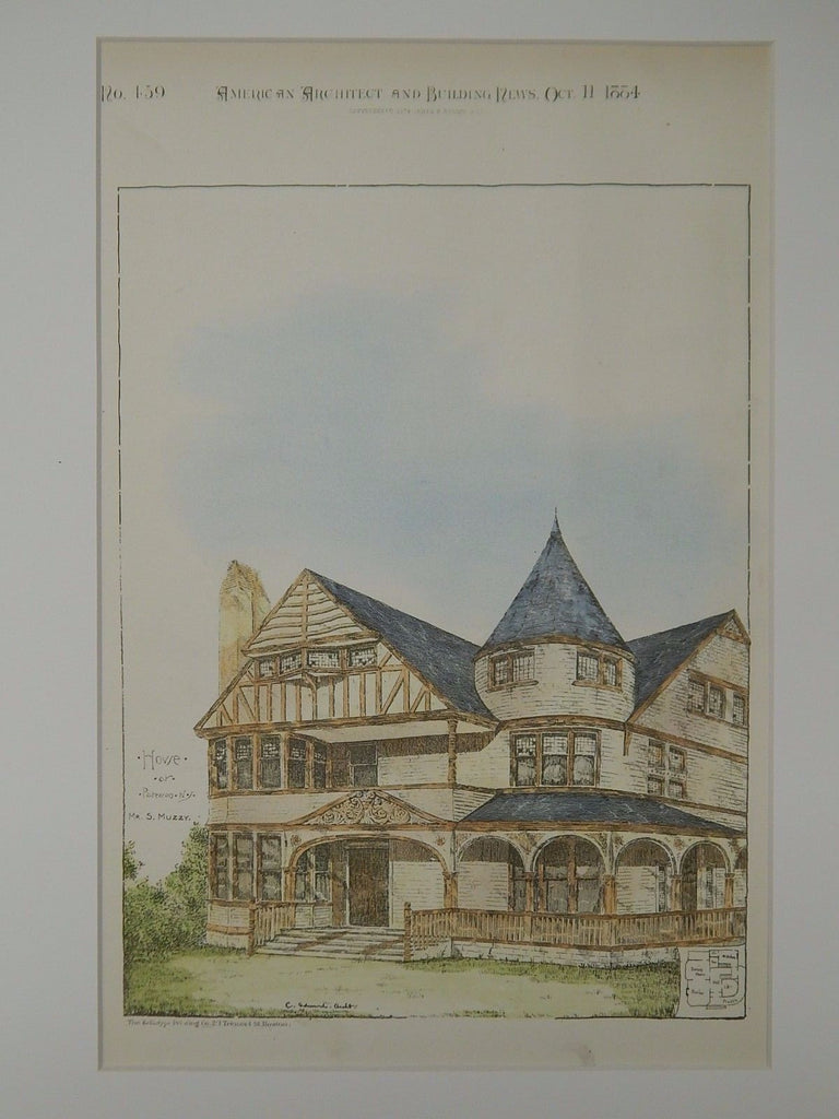 House for Mr. S. Muzzy, Paterson, NJ, 1884, Original Plan. Charles Edwards.
