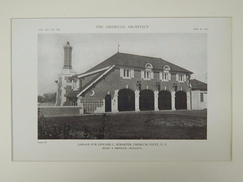 Garage for Edward C. Schaefer, Premium Point, NY, 1919, Lithograph. Reiley & Steinback.