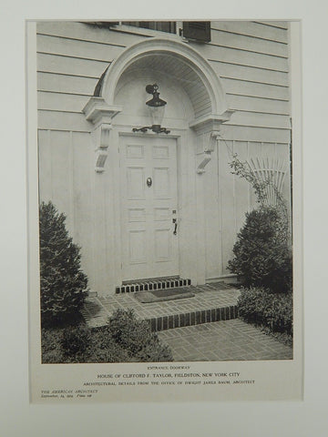 Entrance Doorway, House of Clifford F. Taylor, Fieldston, NY, 1924, Lithograph. Dwight James Baum.