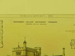 Independent College, Rotherham, Yorkshire, England, 1874. Habershon and Pite. Original