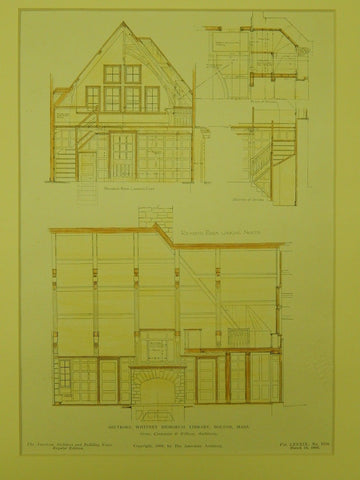 Sections, Whitney Memorial Library, Bolton, MA, 1906, Original Plan. Stone, Carpenter & Wilson.