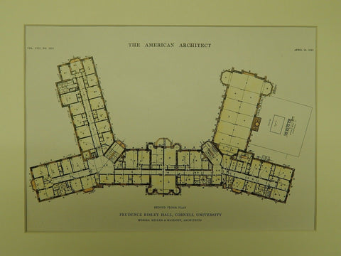 Floor Plan of Prudence Risley Hall at Cornell University in Ithaca NY, 1915. Miller & Mallory