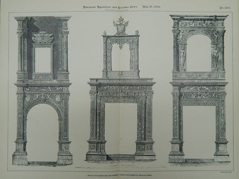 Doors and Balconies at the Casa-Ayuntamiento in Seville, Spain, 1900. Original