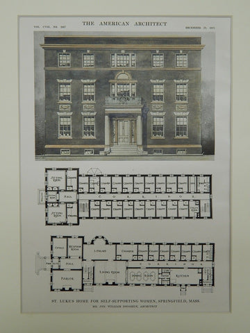 St. Luke's Home for Self-Supporting Women in Springfield MA, 1915. Jno. William Donohue