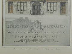 Alteration of 225 & 227 East 49th St. for Efrem Zimbalist in New York NY, 1929. Grosvenor Atterbury