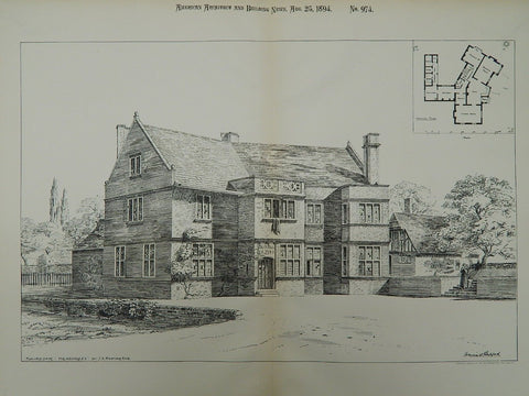 Shireoak for J. E. Bedford, Esq., Headingley, England, 1894, Original Plan. Francis W. Bedford.