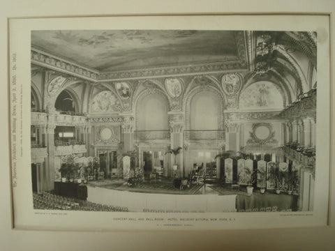 Concert-Hall and Ball-Room: Hotel Waldof-Astoria, New York, NY, 1898, H.J. Hardenbergh
