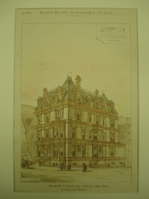House for O. Goelet, Esq. on Fifth Avenue , New York, NY, 1881, E. H. Kendall