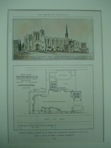 Roman Catholic Church of St. John the Evangelist , Brooklyn, NY, 1926, Henry J. McGill & Talbot F. Hamlin