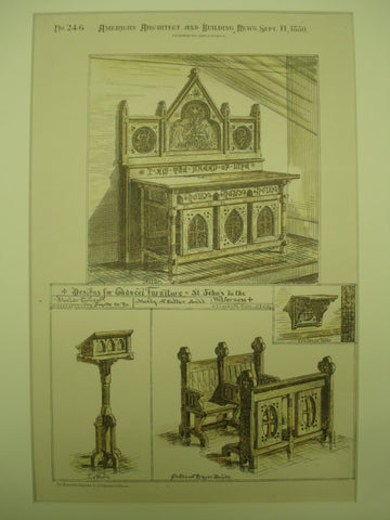 Designs for Chancel Furniture at St. John's in the Wilderness, PA, 1880, Manly N. Cutter