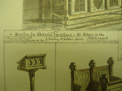 Designs for Chancel Furniture at St. John's in the Wilderness, PA, 1880, Manly N. Cutter