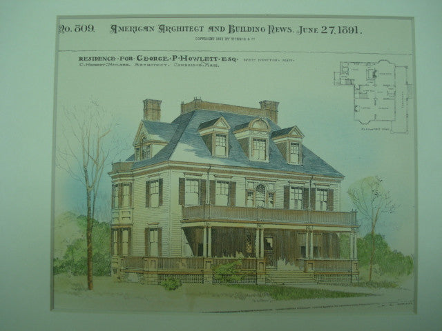 Residence for George P. Howlett, Esq., West Newton, MA, 1891, C. Herbert McClare