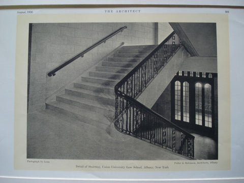 Detail of the Stairway in the Union University Law School, Albany, NY, 1930, Fuller & Robinson