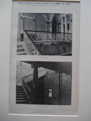 Upper Hall and Main Stairway in the Providence Public Library , Providence, RI, 1900, Stone, Carpenter & Willson