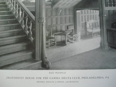 Main Stairway in the Fraternity House for Phi Gamma Delta Club , Philadelphia, PA, 1915, Messrs. Mellor & Meigs