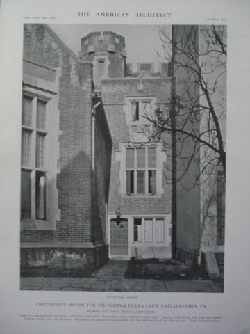 Entrance Court to the Fraternity House for Phi Gamma Delta Club , Philadelphia, PA, 1915, Messrs. Mellor & Meigs