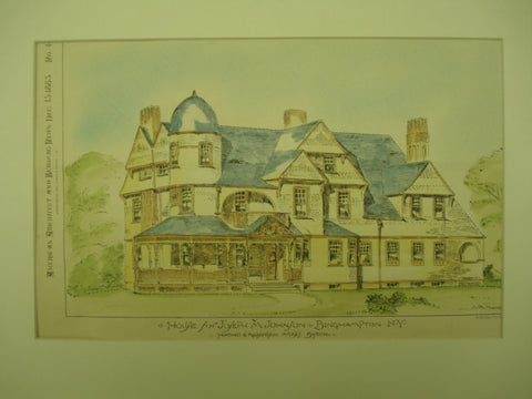 House for Joseph M. Johnson , Binghampton, NY, 1883, Hartwell & Richardson