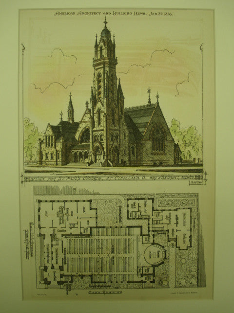 Design for St. Paul's Church , Cleveland, OH, 1876, Ware & Van Brunt