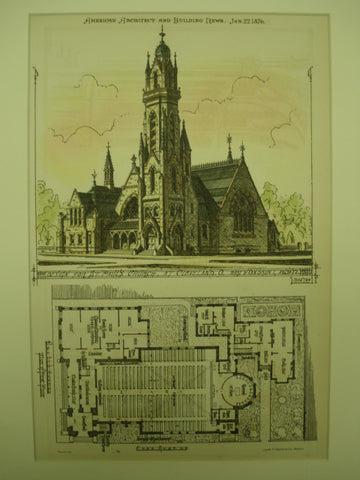 Design for St. Paul's Church , Cleveland, OH, 1876, Ware & Van Brunt