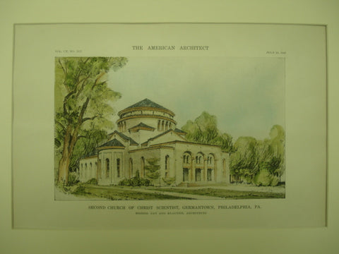 Second Church of Christ Scientist , Germantown, Philadelphia, PA, 1916, Day and Klauder