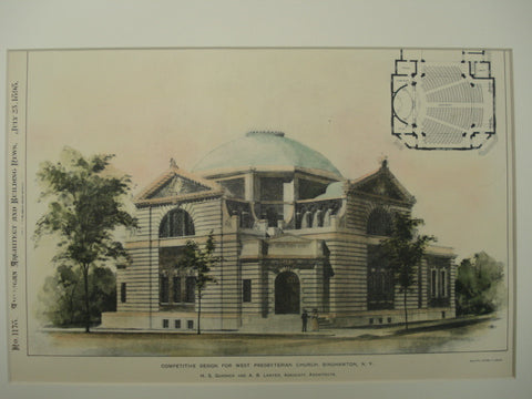 Competitive Design for West Presbyterian Church, Binghamton, NY, 1898, H. S. Gardner and A. B. Lawyer