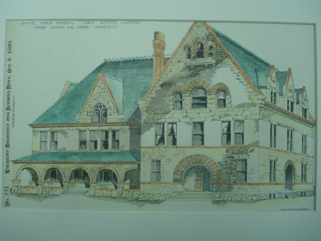 Samuel Noble Memorial Institute Dormitory, 1890, Chisolm and Green
