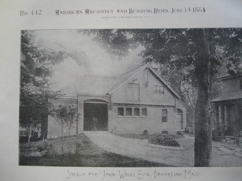 Stable for John Wales, Esq., Brookline, MA, 1884, W.W. Lewis