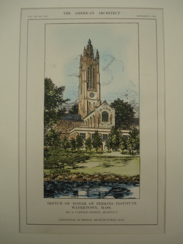 Tower of the Perkins Institute , Watertown, MA, 1912, Mr. R. Clipston Sturgis