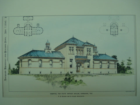 Hospital for the State Orphan Asylum, Corsicana, TX, 1898, F. S. Glover and G. Allen