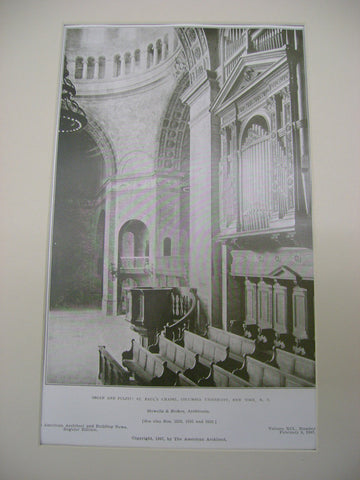 Organ and Pulpit: St. Paul's Chapel, Columbia University, New York, NY, 1907, Howells and Stokes
