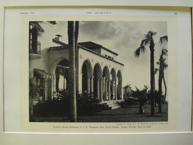 Exterior Detail, Residence of S.E. Thomason, Esq., Davis Islands, Tampa, FL, 1930, Franklin O. Adams & J.M. Hamilton