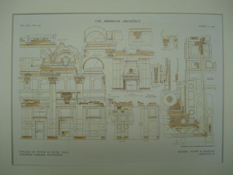 Details of the Foyer in the Music Hall of the Carnegie Library Extension , Pittsburgh, PA, 1909, Alden & Harlow