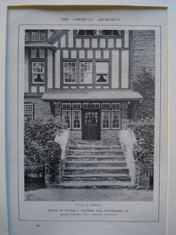 Detail of the Entrance to the House of Victor C. Mather, Esq., Haverford, PA, 1912, Duhring, Okie & Ziegler