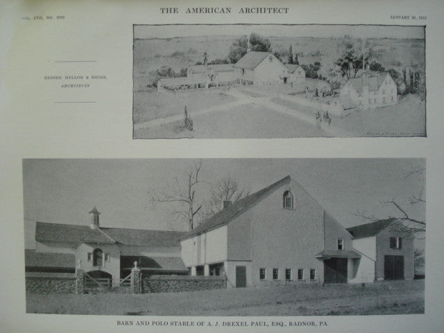Barn and Polo Stable of A.J. Drexel Paul, Esq., Radnor, PA, 1915, Messrs. Mellor & Meigs