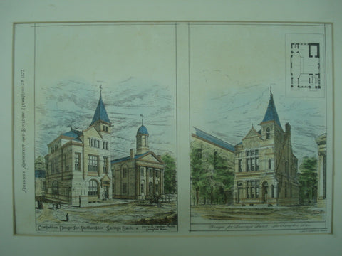 Competitive Design for the Northampton Savings Bank , Northampton, MA, 1877, Ferry & Gardner
